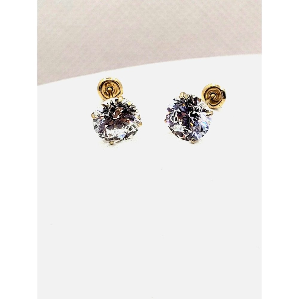 Solid 14K Gold Cubic Zirconia Solitaire Stud Earrings